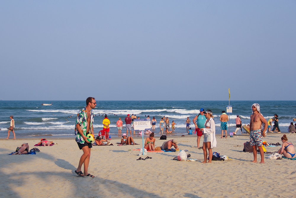 Visitors should always swim inside the areas marked by safety buoys and watched by lifeguards for safety